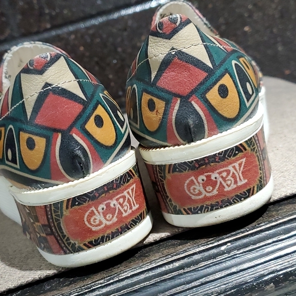 GOBY SLIP ON PLATFORM VEGAN CHUNKY SNEAKERS WITH AZTEC PRINT TRAINERS ART - Picture 6 of 14